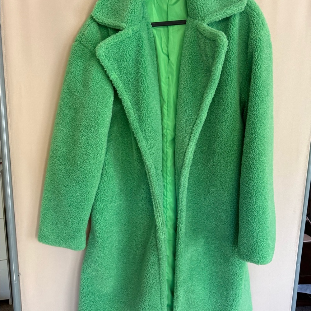 Green Teddy Coat - Women's Plush Long Jacket